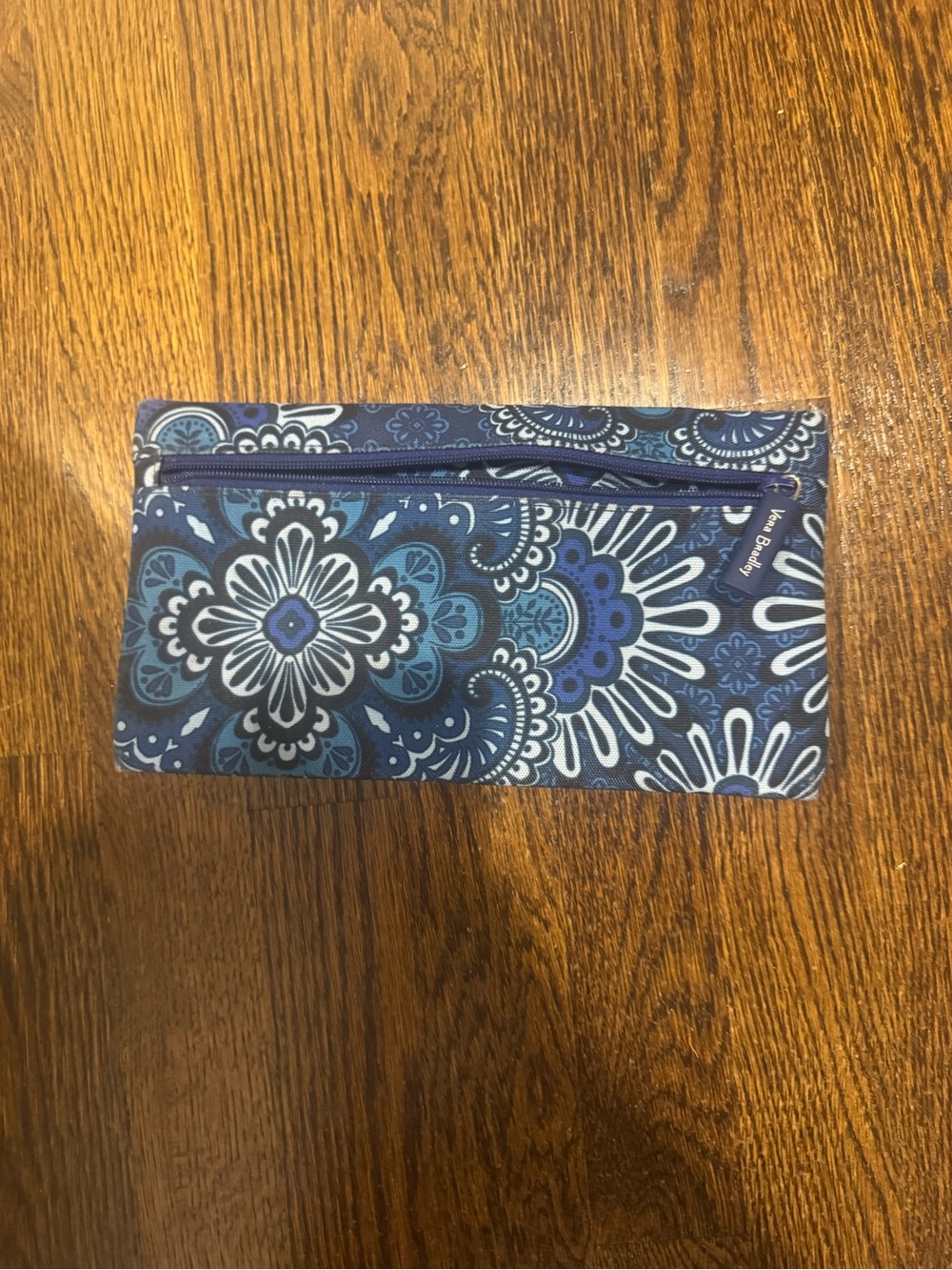 Navy Blue Floral Paisley Vera Bradley Double Sided Zipper Pouch